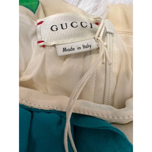 Gucci Children’s Flower Faces Border Short Sleeve Dress In White-Camel Size12 - Picture 7 of 10